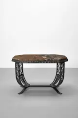 Edgar Brandt, Center Table, wrought iron, marble top, frame stamped 'EBRANDT' and 'DESSUS No