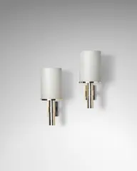 Jean Perzel, Pair of Wall Appliques, silvered metal, stamped 'JPerzel', cased and acid-frosted glass