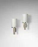 Jean Perzel, Pair of Wall Appliques, silvered metal, stamped 'JPerzel', cased and acid-frosted glass