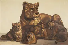 Paul Jouve, 'Lionne et Lionceaux'