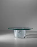 'Les Trois Lionnes' Occasional Table by Marie-Claude Lalique, acid-etched glass, chrome plated steel, engraved 'Lalique France', offered Jun 2022