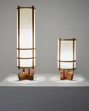George Nakashima, Table Lamp, English burl walnut, laurel, holly, fiberglass