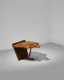 George Nakashima, 'Kevin' End Table, Persian walnut, American black walnut, East Indian rosewood, with butterfly joint, fissures and free edge, pencil mark 'Hart'
