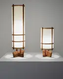 George Nakashima, Kent Hall Floor Lamp, English burl walnut, holly, laurel, fiberglass