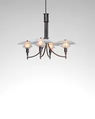 Anchor Four-Armed Ceiling Lamp, 3/2 Type Shades by Poul Henningsen, for Louis Poulsen, frosted glass, patinated tubular brass, patinated brass, each light fitting stamped 'PAT, sold Jun 2022