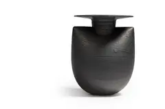 Hans Coper, 'Sack and Disk' Form Vessel, stoneware, black manganese glaze, impressed with the artist's monogram to the base