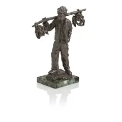 Charles Emile Jonchery, A bronze figure of an elderly gentleman carrying two bundles of foliage, signed, 20cm wide, 32cm high., A bronze figure of an elderly gentleman carrying two bundles of foliage, signed, 20cm wide, 32cm high