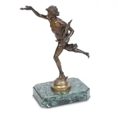 Jean-Baptiste Germain, A patinated bronze figure of Vainqueur, the domed socle signed 'J B Germain' and inscribed 'Novembre 1900', mounted on a green marble rectangular base, 22cm wide, 30cm deep, 55.5cm high.