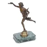 Jean-Baptiste Germain, A patinated bronze figure of Vainqueur, the domed socle signed 'J B Germain' and inscribed 'Novembre 1900', mounted on a green marble rectangular base, 22cm wide, 30cm deep, 55.5cm high.