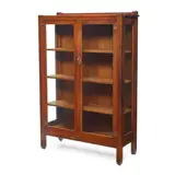 China Cabinet by Stickley Brothers, oak, glass, hammered copper hardware, branded 'STICKLEY BROS, sold Mar 2022