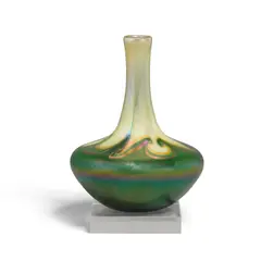 Tiffany Studios, Vase, decorated Favrile glass on later square acrylic stand