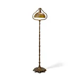 Tiffany Studios, Harp Floor Lamp, gilt bronze with intaglio finish, Favrile glass