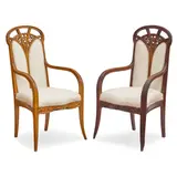 Louis Majorelle, Two Aux Clématites Armchairs, carved walnut