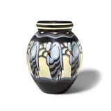 Charles Catteau, Highly Rare Stork Vase, for Boch Freres Keramis, design number D1395, form number F951, decorated with eight storks, enameled earthenware, numbered 'D