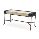 Modern Neoclassical Style, Desk, black leather with Greek key border, parchment, patinated steel