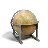Girard et Barrere, Illuminated Terrestrial Globe, Forest, steel, paper-covered metal sphere, signed with the firm's mark and address