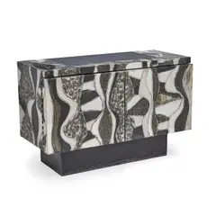 Paul Evans, Argente Cabinet, welded and patinated aluminum, slate, enameled wood, welded steel