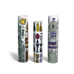 Stig Lindberg, Group of Three Cylindrical Vases, for Gustavsberg, glazed terracotta, each marked 'G SWEDEN' with model number and Stig Lindberg label on underside