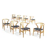 Set of Eight CH24 Wishbone Chairs by Hans J. Wegner, for Carl Hansen and Son, cherry wood, paper cord, seven of eight chairs with 'Made in Denmark by CARL HANSEN & SON AARUP, sold Mar 2022