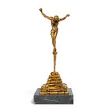 Christ of Saint John of the Cross by Salvador Dalí, gilt bronze with marble base together with ebonized wood and glass display case, sold Mar 2022