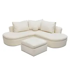 Michael Taylor, Custom Corner Sofa with Ottoman, white ribbed cotton upholstery