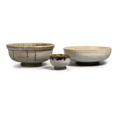 Group of Three Footed Bowls by Stan Bitters, glazed stoneware, each signed 'Bitters' on the underside, sold Mar 2022