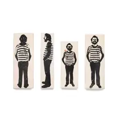 Group of Four Self-Portrait Tiles by Stan Bitters, black and white glazed earthenware, sold Mar 2022