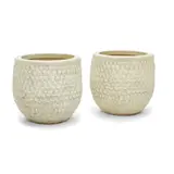 Stan Bitters, Two Thumbprint Pots, white glazed stoneware, one stamped 'Bitters' on the interior