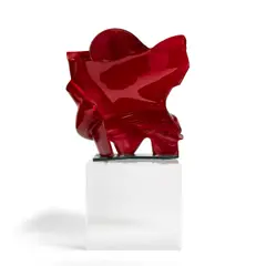 Jan Fišar, Golden Rose, cut and polished slumped hollow glass with patinated metal base, etched 'Fisar' and dated