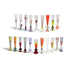 Carlo Moretti, Assorted Group of Twenty Champagne Flutes, blown glass, most etched 'Carlo Moretti'