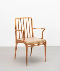 Sir Basil Spence, Rare 'Allegro' armchair, designed 1949, produced 1950s, Mahogany-laminated wood, Canadian betula-laminated wood, leather upholstery