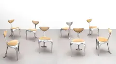Mark Brazier-Jones, Set of eight 'Dolphin' chairs, designed 1990, executed 1998, Cast and polished aluminium, fabric upholstery