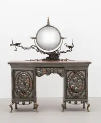 Unique dressing table, designed for Issy Brazier-Jones by Mark Brazier-Jones, 1989, Steel, copper, bronze, glass, offered Oct 2022