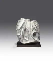 Abstract composition by Marcello Fantoni, 1976, Glazed stoneware, stained wood base, sold Oct 2022