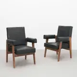 and Pierre Jeanneret by Le Corbusier, circa 1955, Teak, leather upholstery, offered Oct 2022