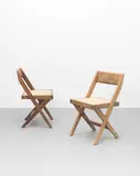 Pair of 'Library' chairs, model no. PJ-SI-51-A, designed for the Punjab University Library, Chandigarh by Pierre Jeanneret, circa 1959-1960, Teak, cane, offered Oct 2022