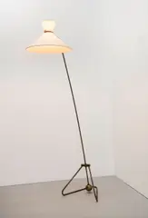 Robert Mathieu, Adjustable standard lamp, model no. 56, circa 1952, Brass, paper shade