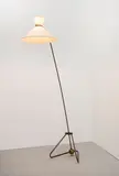 Robert Mathieu, Adjustable standard lamp, model no. 56, circa 1952, Brass, paper shade