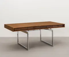 Bodil Kjær, Desk, model no. 901, designed 1959, produced 1960s, Brazilian rosewood-veneered wood, sapele-veneered wood, chromium-plated steel
