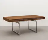 Bodil Kjær, Desk, model no. 901, designed 1959, produced 1960s, Brazilian rosewood-veneered wood, sapele-veneered wood, chromium-plated steel