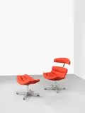 William Plunkett, 'Epsom' lounge chair and ottoman, circa 1966, Chromium-plated metal, fabric upholstery