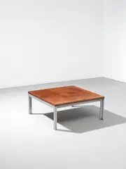 Sir Basil Spence, Low table, from Swiss Cottage Central Library, Hampstead, London, circa 1964, Cherry-veneered wood, steel