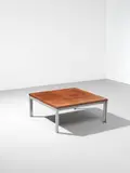 Sir Basil Spence, Low table, from Swiss Cottage Central Library, Hampstead, London, circa 1964, Cherry-veneered wood, steel
