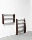 Ernest Race, 'BA' shelving unit, circa 1945, Mahogany-laminated Haloplast, aluminium