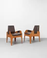 John Wright, Untitled, Walnut-veneered plywood, leather upholstery