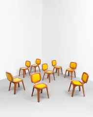 Marc Newson, Set of eight 'Coast' dining chairs, from the Coast Restaurant, London, 1995, Oak, polyurethane upholstery