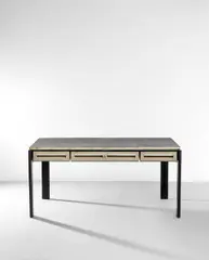 Jean Prouvé, Rare desk, from the offices of Compagnie Parisienne de Distribution d'Électricité S.A., Paris, 1934, Painted steel, chromium-plated metal, linoleum
