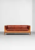 Frits Henningsen, Sofa, late 1920s-1930s, Oak, brass nail heads, Niger leather upholstery