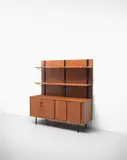 Ico Parisi, Unique shelving unit, circa 1957, Teak, teak-veneered wood, painted steel
