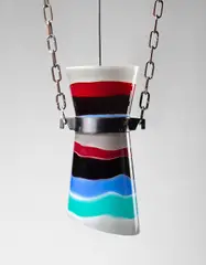 Ceiling light, designed for the Olivetti showroom, New York by Studio B.B.P.R., circa 1954, Opaque glass with applied coloured glass band, painted metal, offered Apr 2022